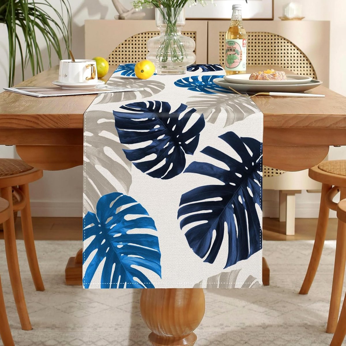 Tafelloper, blauw/grijs, linnen, wasbaar, modern, voor meubels, woonkamer, bed, tafelloper voor thuis, keuken, bruiloft, party, tafeldecoratie 33 x 183 cm