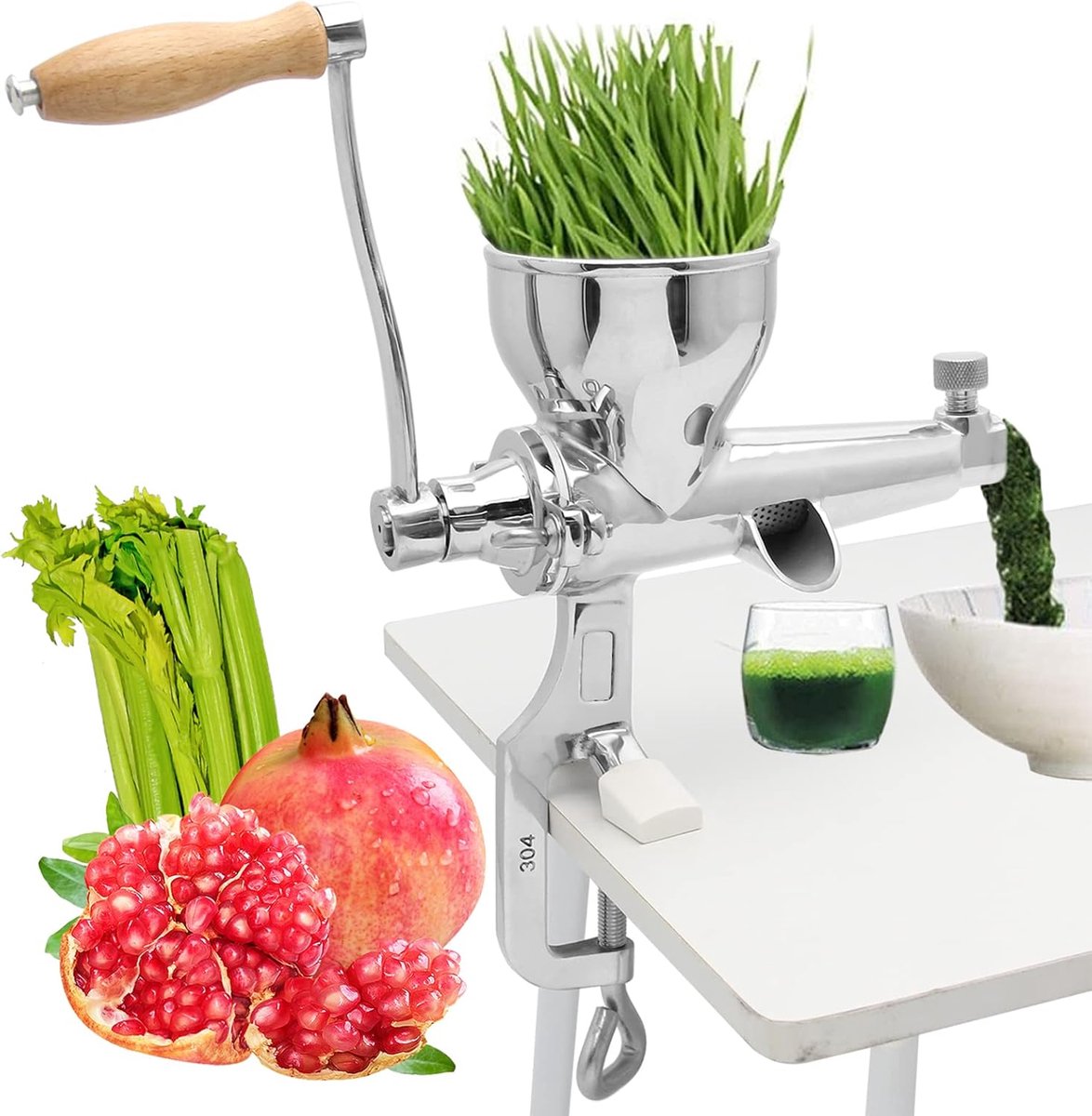 Handmatige Tarwegras Juicer Extractor RVS Handmatige Juicer voor het Sappen van Tarwegras Selderij Boerenkool Spinazie Peterselie Granaatappel Appel Druiven Fruit Groente (Klassieke Stijl)