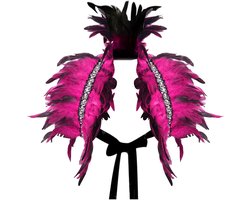 Gotische veerkraag, veermantel, Top Wings, natuurlijke veercape, zwanenkostuum met veer schoudertrekken, geschikt voor mannen en vrouwen Halloween, carnaval, gotische kledingfeest (Roze Rood)