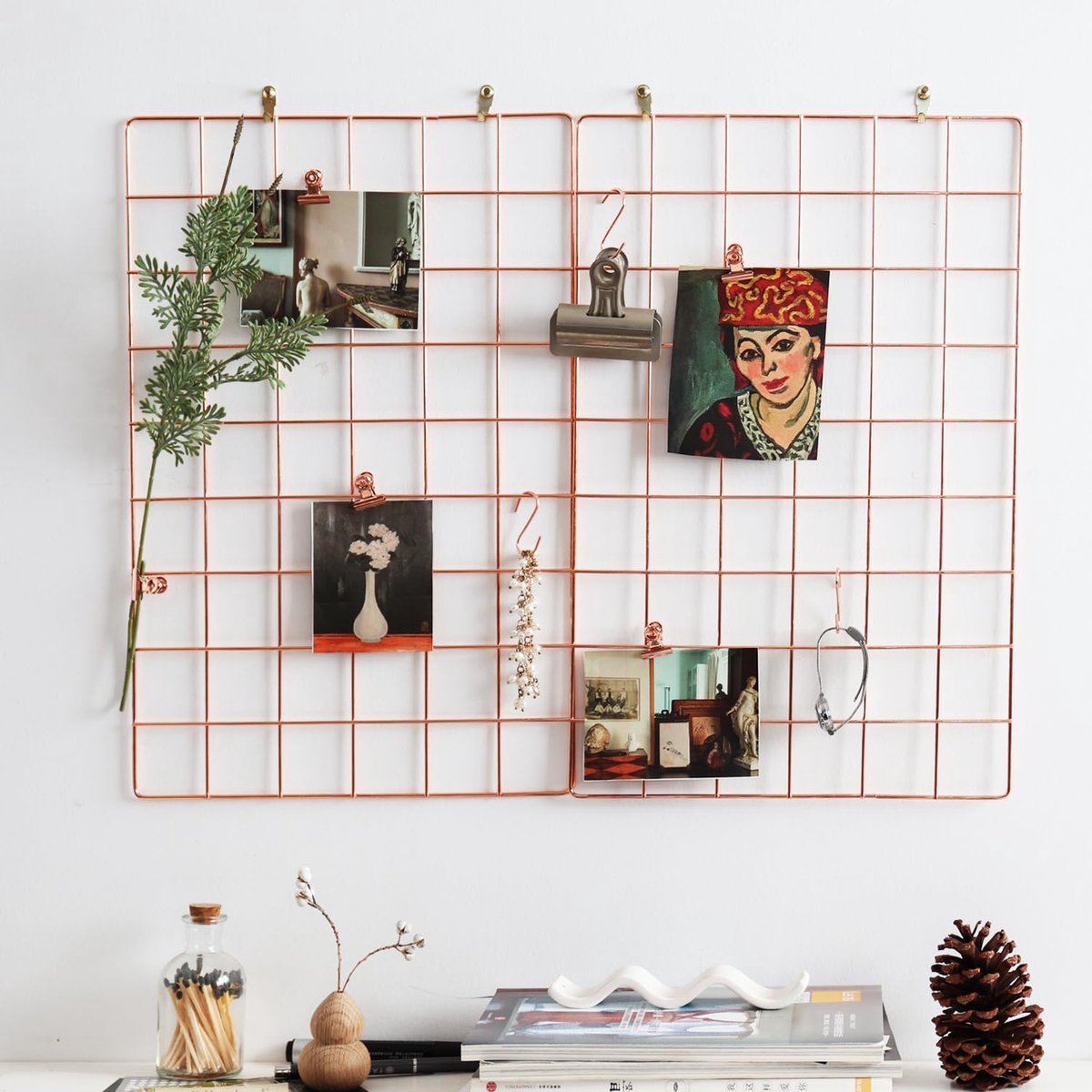 fotowand, decoratie, bureaudecoratie, memoborden voor keuken, woonkamer, slaapkamer, afmeting 44 cm x 30 cm, set van 2, roségoud