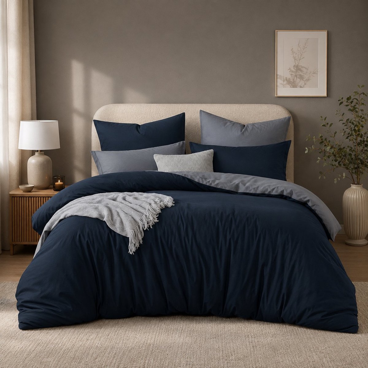 Beddengoedset 3-delig 200x220 cm omkeerbaar microvezel dekbedovertrek met ritssluiting - Nazik Living