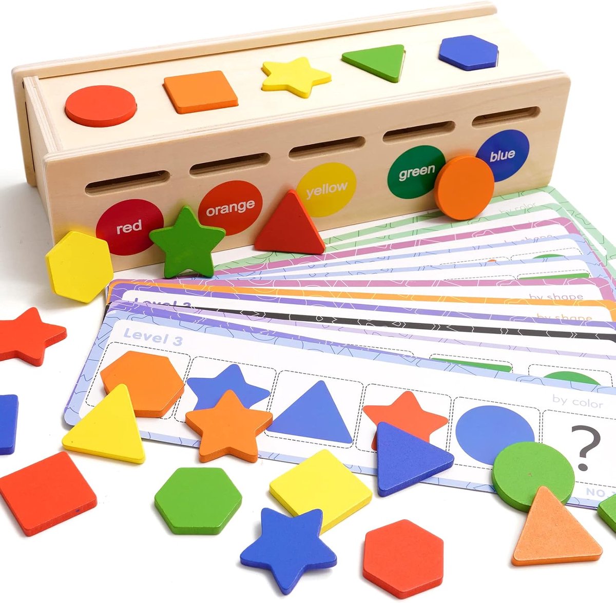 Houten speelgoed voor het sorteren van kleurvormen, houten speelgoed, sorteerder met kleuraanpassing, muntendoos, sensorisch speelgoed voor jongens en meisjes