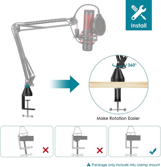 Tafelklem voor microfoon – Microfoonstang voor microfoonstandaard met verstelbare schroef, maximale afstand van 6 cm door Youshares — afbeelding 2