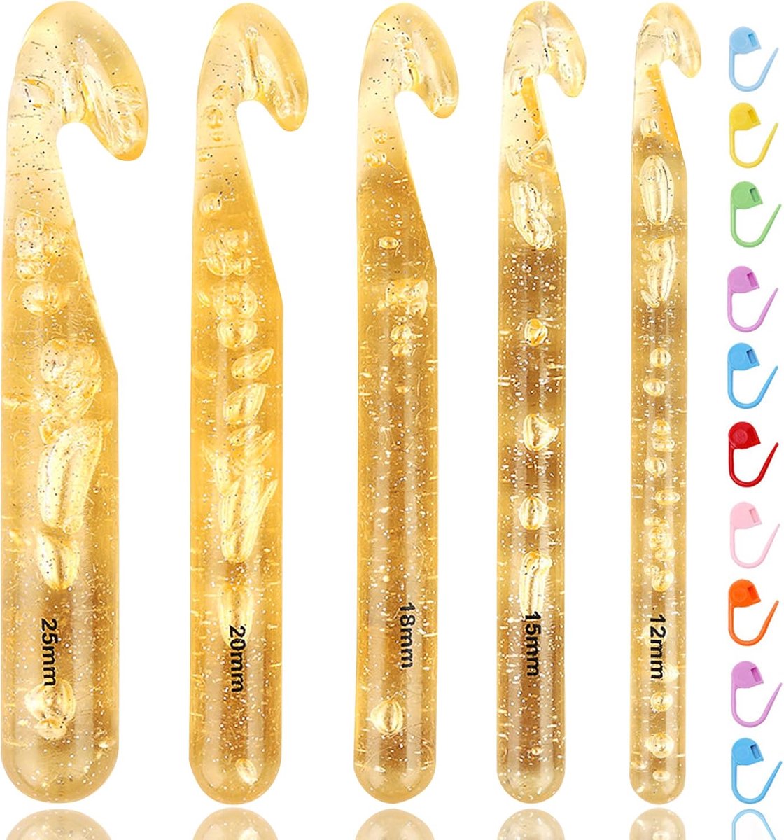 Haaknaaldenset voor chunky wol, 125 mm, 20 mm, 18 mm, 15 mm, 12 mm, 10 steekmarkeringen