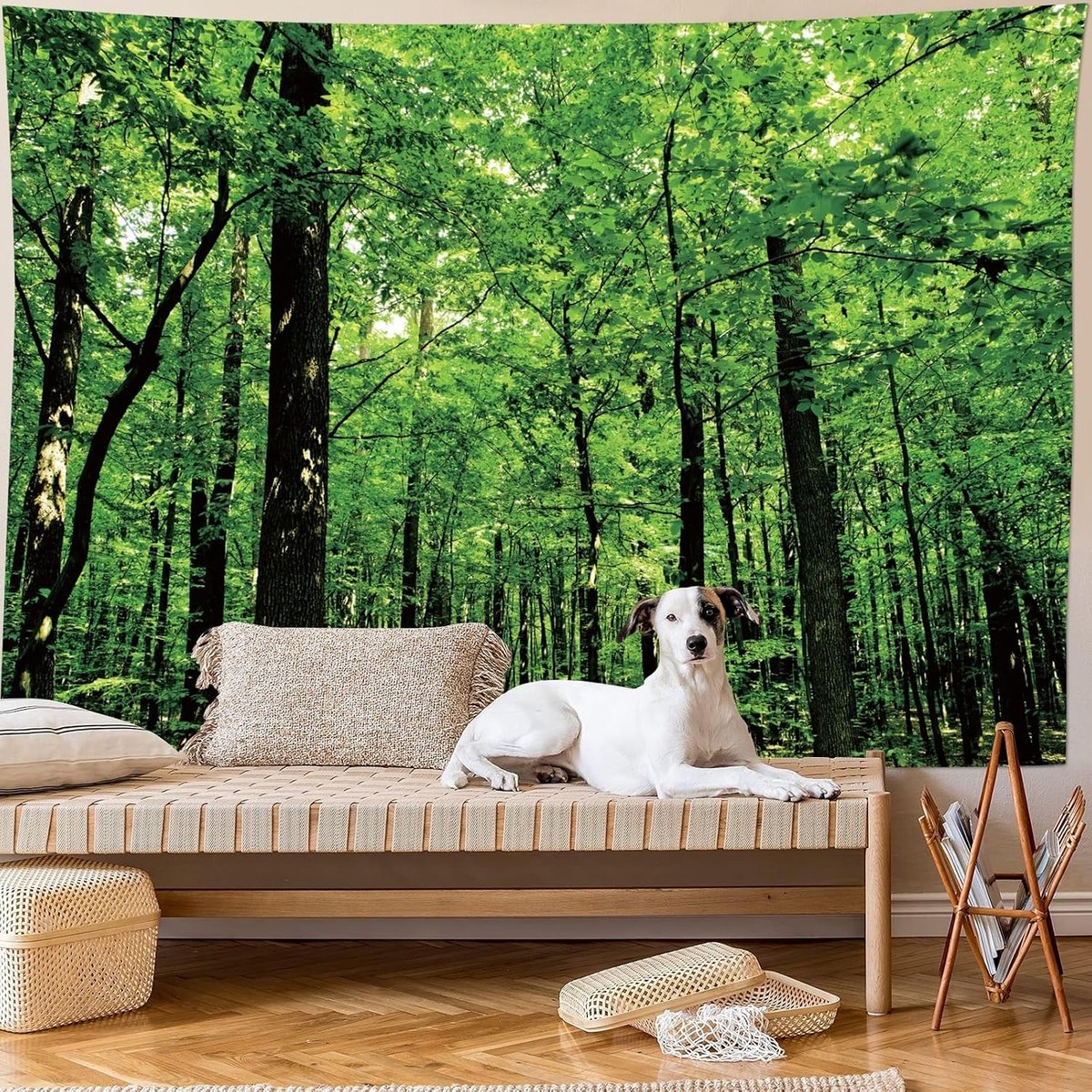 Wandbehang Bos Wandtapijt Natuur Tapestry Landschap, Wanddoek Boom Tapisserie Jungle Wanddecoratie voor Slaapkamer Woonkamer 240 x 220 cm