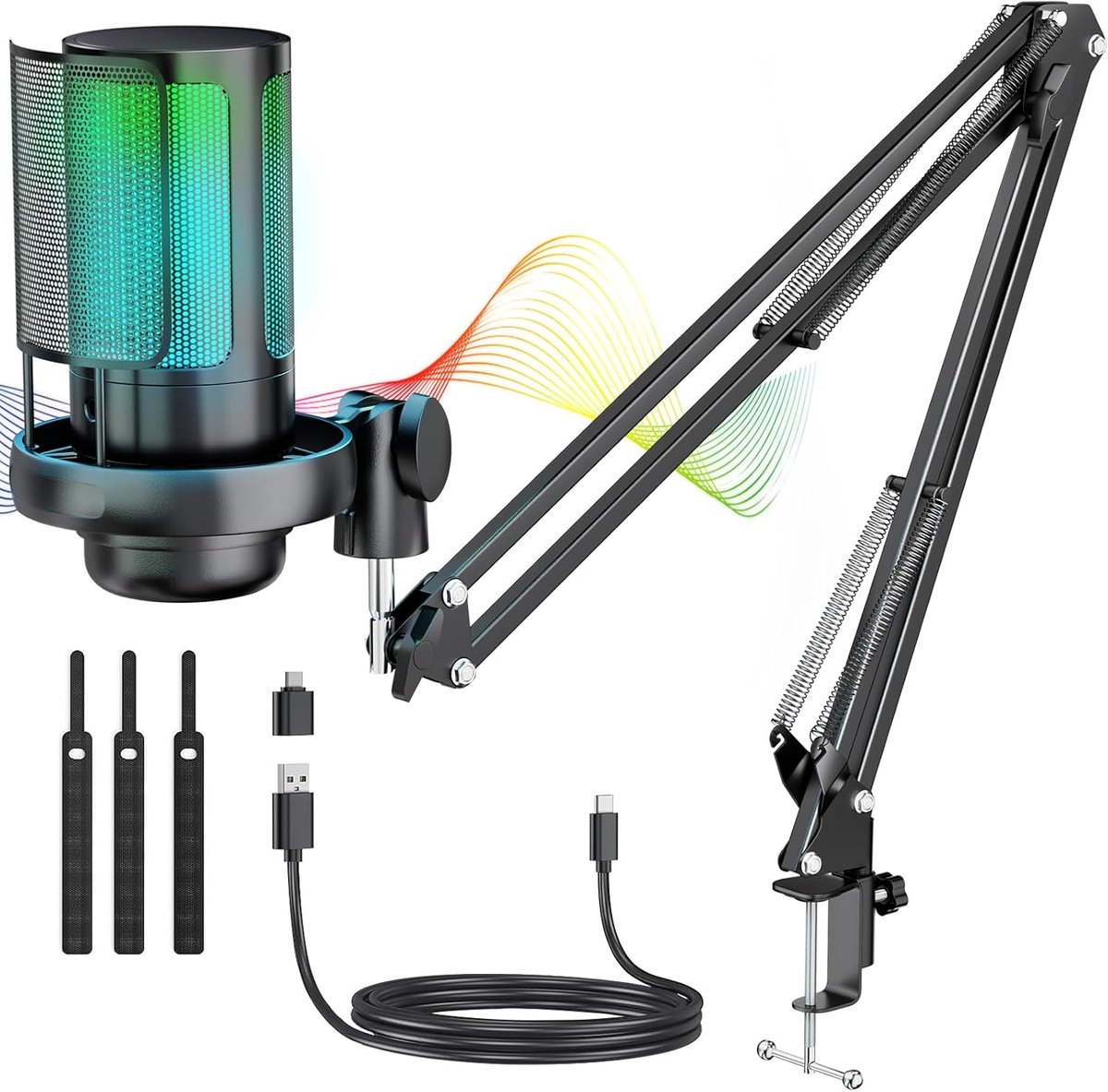 Condensatormicrofoonkit, 192 kHz/24 bit gaming microfoon voor streaming, podcast en videoconferenties, USB-microfoon met popbescherming voor pc, laptop, Mac, PS4/PS5