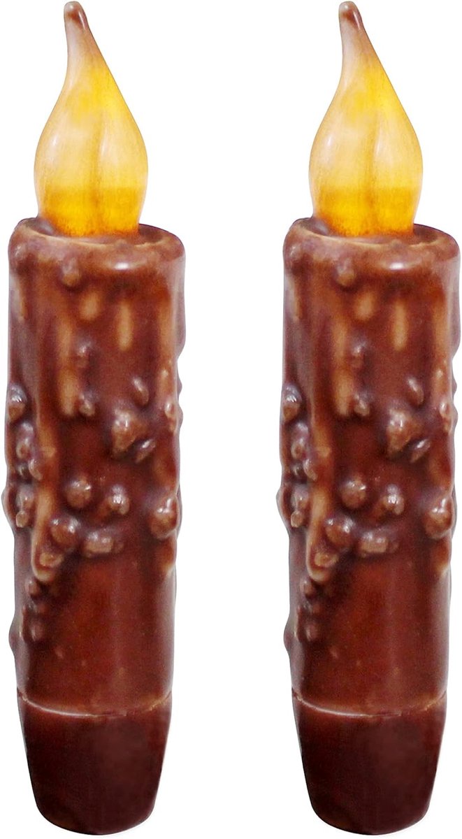 Echte Wax Hand Dipped Batterij Bediende LED Timer Taper Kaarsen Land Primitieve Vlamloze Lichten Décor, 4-3/4 Inch