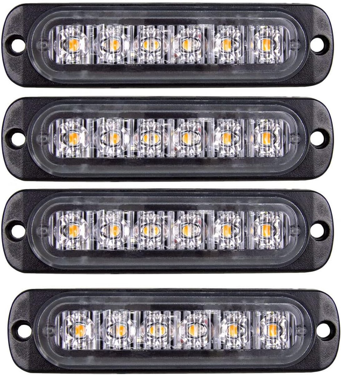 12V 24V led stroboscooplicht voor auto, 4 stuks 6 leds stroboscooplicht LED Werklamp, knipperlicht, ultradun, voor auto, boot, aanhanger (oranje)