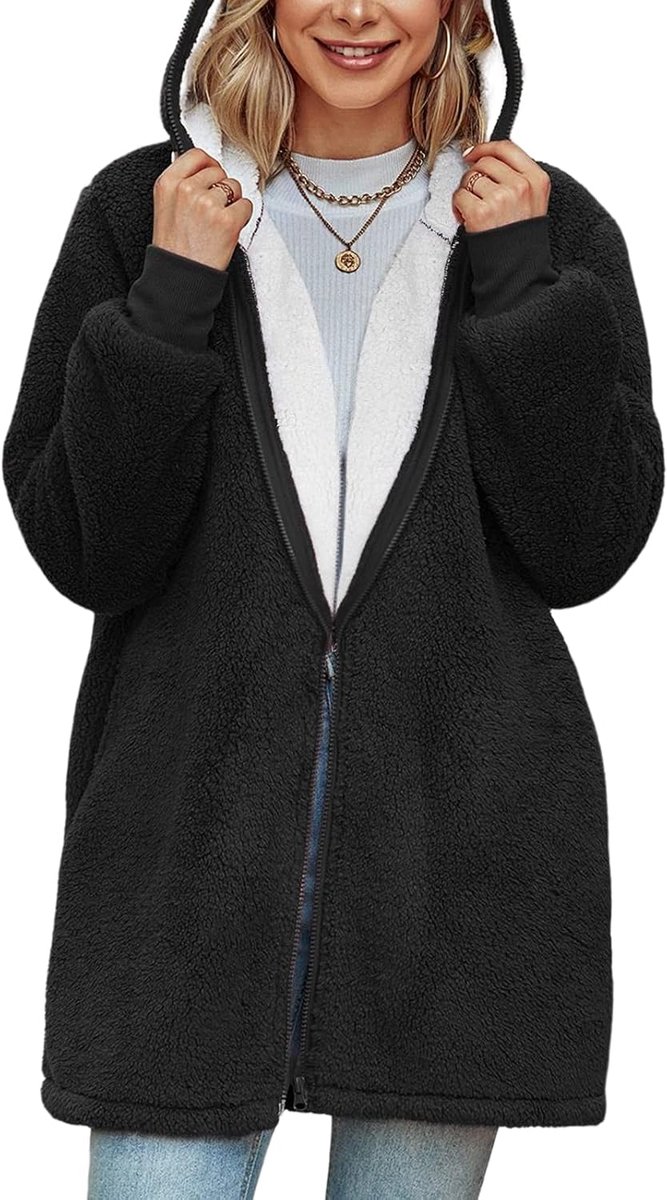 Dames Fleece Oversized Hoodie Jas Zip Up Jas Vest Draagbaar Sweatshirt Hoodie Winter Warm Fleece Gevoerde Hooded Jas Fleece Deken met Zak