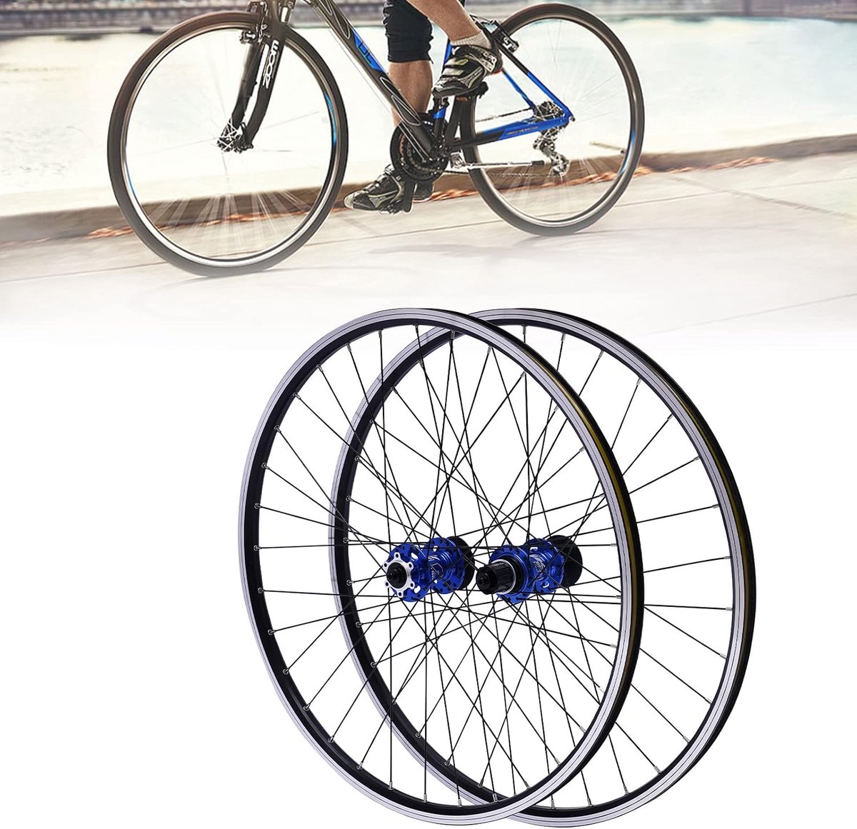 wielset, 27,5 inch, aluminium velg, schijfrem, MTB-wielset, snelspanner, voorwiel, achterwielwielen, fietswielen voor cassette, fiets, wielset (blauw)