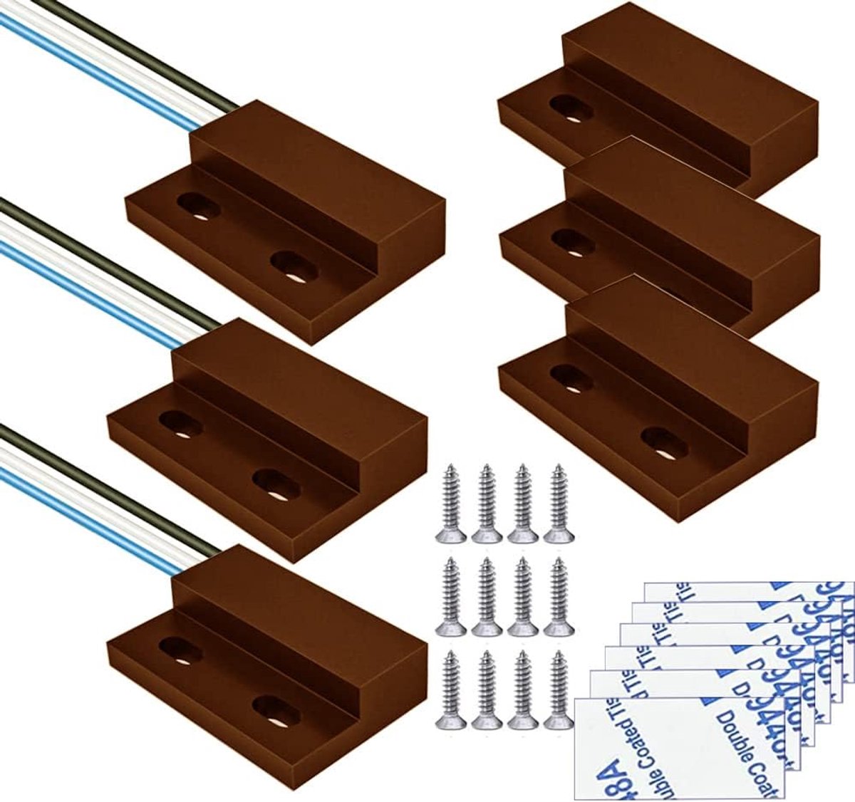 3sets Bruin Magnetische Schakelaar Bedrading NO/NC Verzonken Deur Sensor Verborgen Raam Contact Reed Schakelaar voor Toegangscontrole Alarmsysteem Vervangen