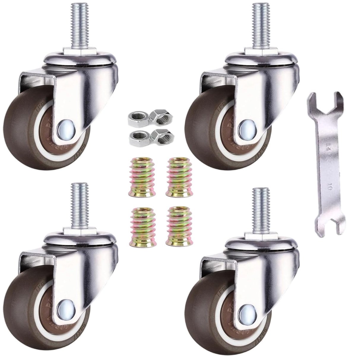 4 stuks 50 mm M10 x 25 mm schroefdraad zacht rubber TPE Mini mobiele wielen Geschikt voor meubels,bloemenstandaards(50MM- 4 zonder rem)