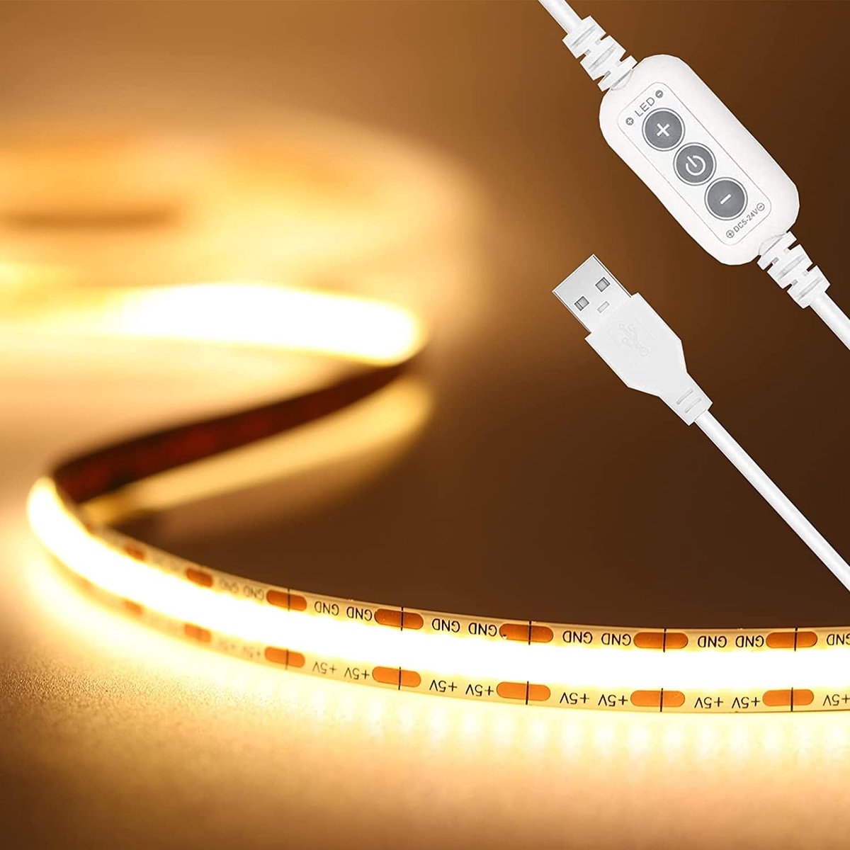 USB 5V LED Strip Warm Wit 3000K 2M,TV LED verlichting 640LEDs dimbaar COB LED strip verlichting CRI90+ flexibel LED striplicht voor slaapkamer, huis DIY verlichting