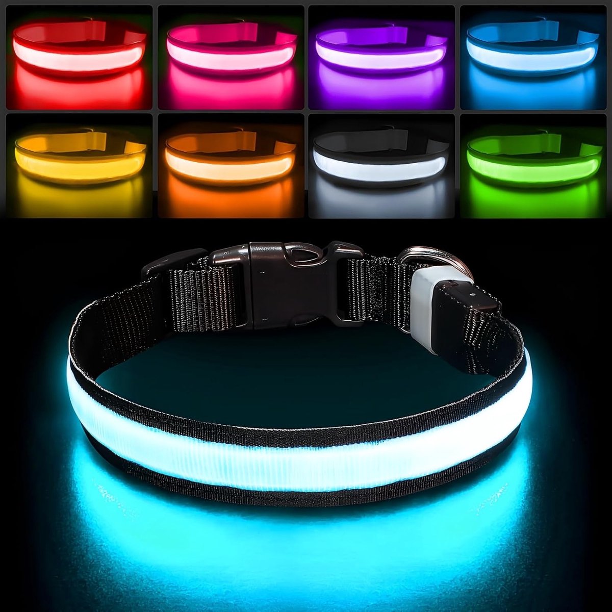 LED Hondenhalsband Oplaadbaar, Knipperend LED Halsband 7 Kleurveranderingen Waterdichte, Aanpasbaar voor Kleine, Middelgrote Grote Honden- 9 modi