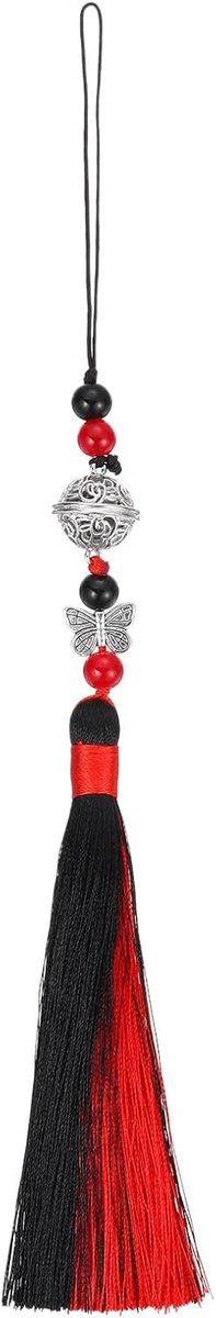 Kwasthanger, 1 stuk klassieke kwast met klokje 25 cm, doe-het-zelf handwerk voor thuisfans-gordeldecoratie, zwart/rood