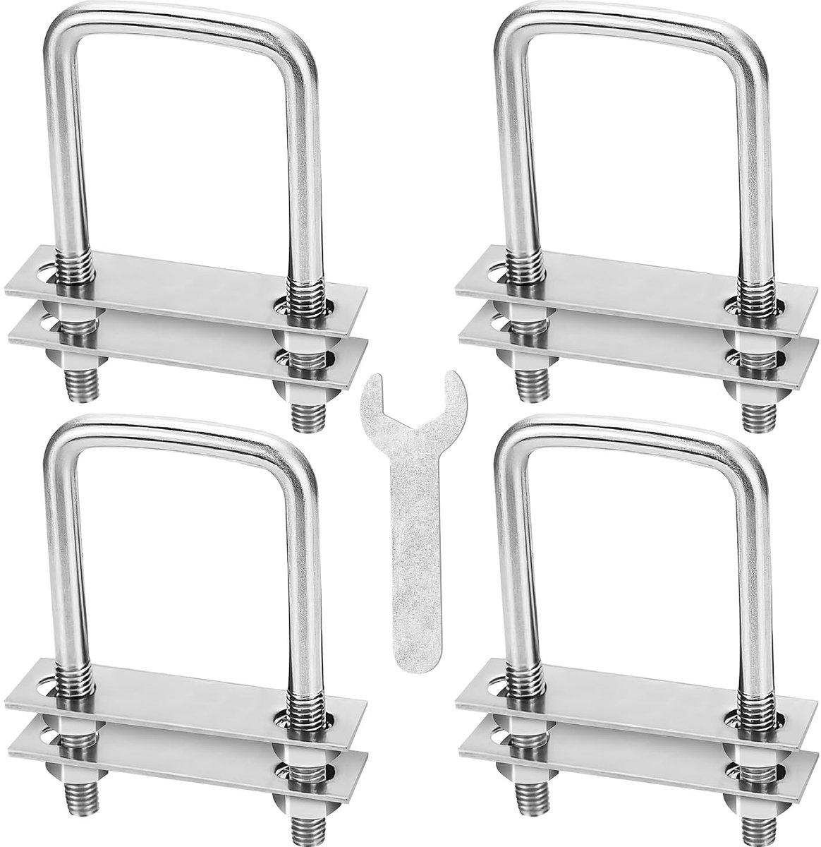U-bouten roestvrij staal 4 stuks U-bouten vierkant met 16 zeskantmoeren en 8 frameplaten voor industriële automobieltoepassingen (M8 50x70mm)