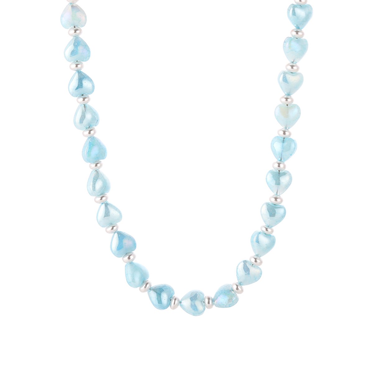 Summer Gemstone & Metallic Bead Chain Necklace – Luxe Zomer Ketting – RVS - Blauw