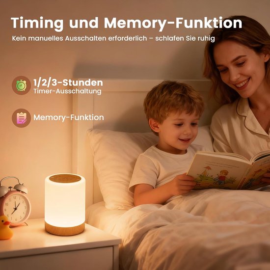 Nachtlampje Touch Dimbaar met 256 Kleuren, 3000 mAh Batterij, USB Oplaadbaar, Draagbare Touch-Lamp met Timer en Haak voor Kinderen — afbeelding 2