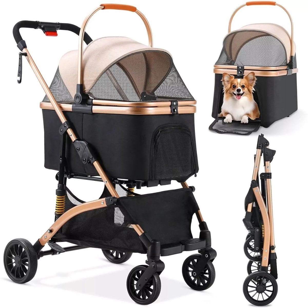 Lamor Hondenbuggy - Hondenbuggy's - Hondenkar - Inklapbare - Opvouwbaar - Tot 40kg - 66 x 56 x 98 cm - Afneembare draagmand