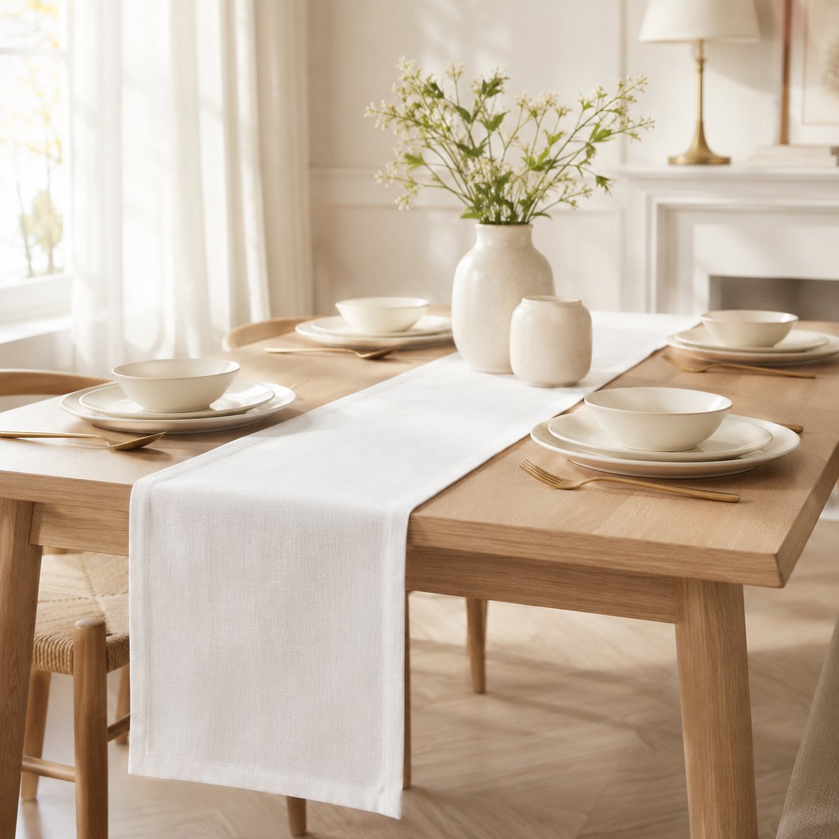 Tafelloper 30x140 cm Wit Linnenlook, Waterafstotend & Machinewasbaar, Moderne Tafeldecoratie voor Eettafel