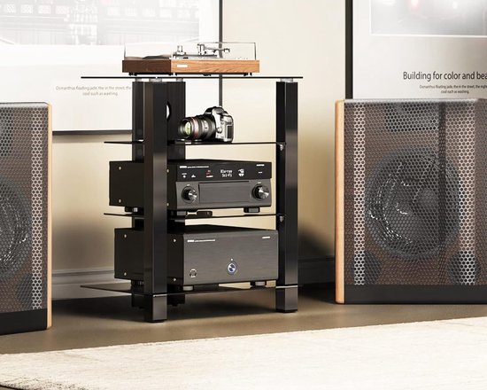 FITUEYES Hifi-meubel - Hifi Rack - 4-laags gehard glas - Hoogte verstelbaar - Kabelbeheer — afbeelding 5