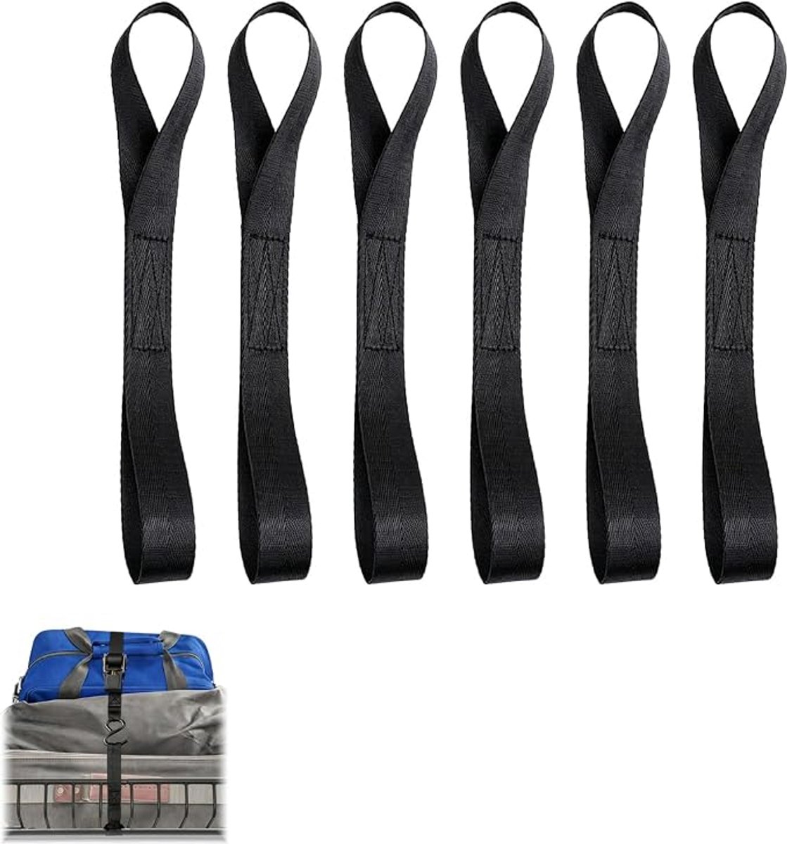 KZQ Set van 6 spanbanden - Bevestigingsbanden - Draaibaar - Draagvermogen 300 kg - 2.5 x 40 cm - Geschikt voor motorfietsen, fietsen, aanhangers en bagagetransport - Zwart