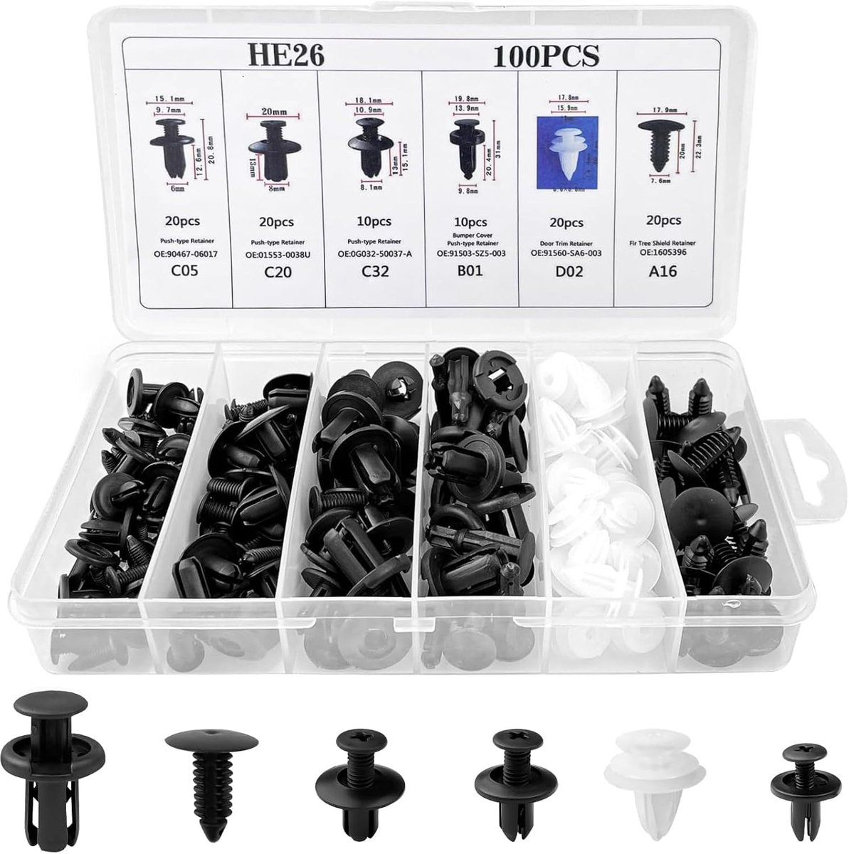 QTTVBTNA – 100 Stuks Kunststof Autoclips – Druknagels en Spreidklinknagels voor Auto Bekleding – Bevestigingsclips voor Deurpanelen, Bumpers en Spatborden