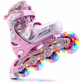 Suotu Skeelers - Inlineskates Verstelbaar - Lijn: S78 - Skeelers meisjes en jongens - Maat: EUR 32-36 - Lichtgevende wielen - S78 - Eenhoorn - M