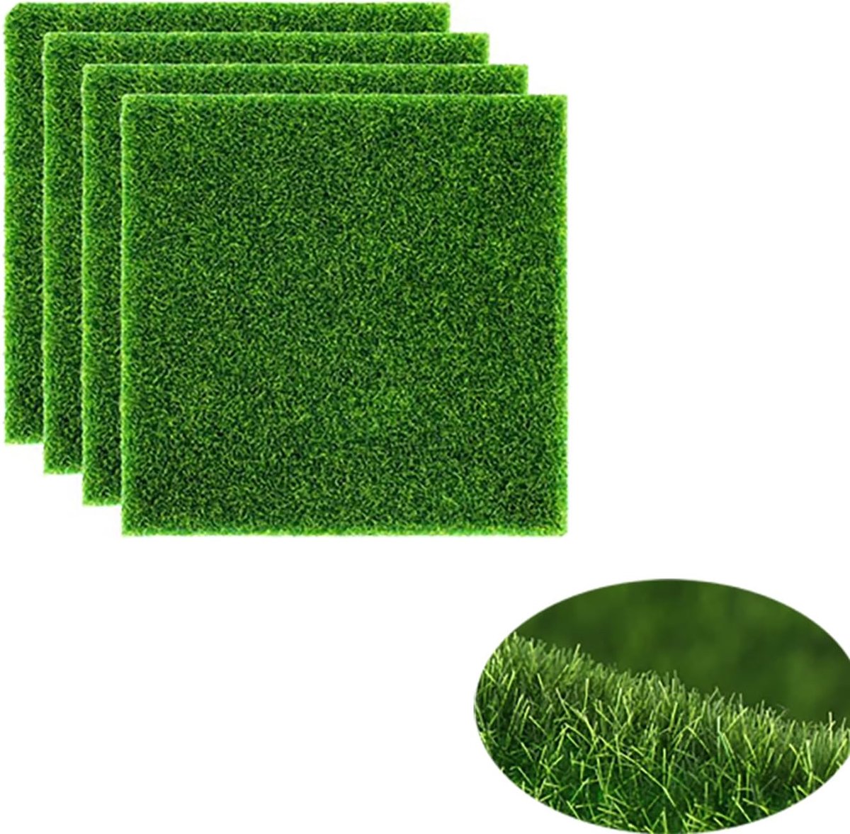 gazon, 4 stuks 15 x 15 cm kunstgazon kunstgras mat miniatuur tuin ornament poppenhuis decoratie realistisch uitziende nepgras tapijt voor doe-het-zelf poppenhuis tuin en gras micro