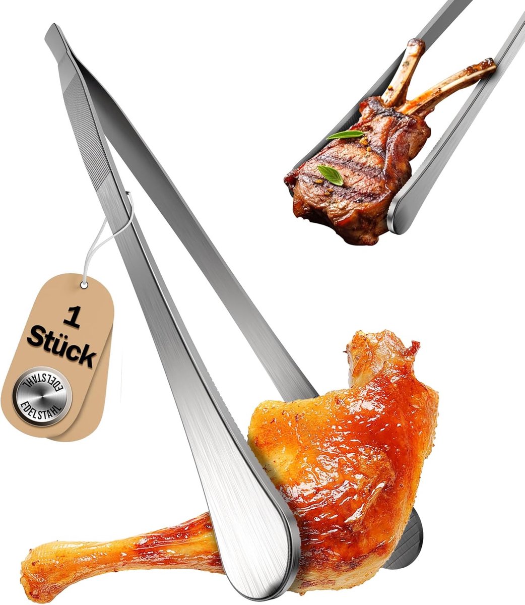4smile Ronde keukenpincet, 1 stuk – hoogwaardig keukenpincet van roestvrij staal, grillpincet 30 cm – keukenpincet voor koken en braden, praktisch keukenpincet
