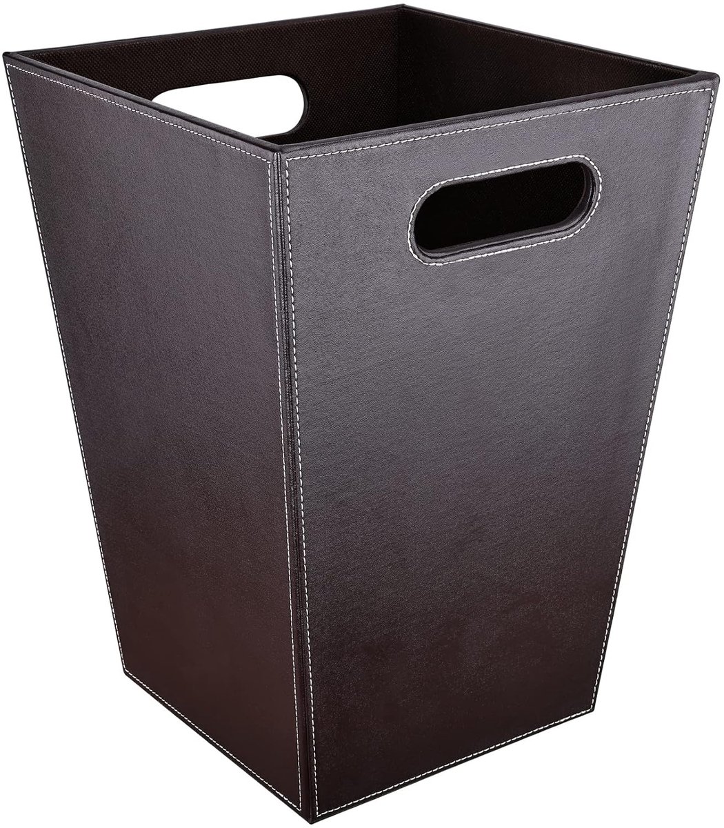 Bureauprullenbak van bruin leer, modern design, voor keuken, badkamer, kantoor (vierkant-bruin)