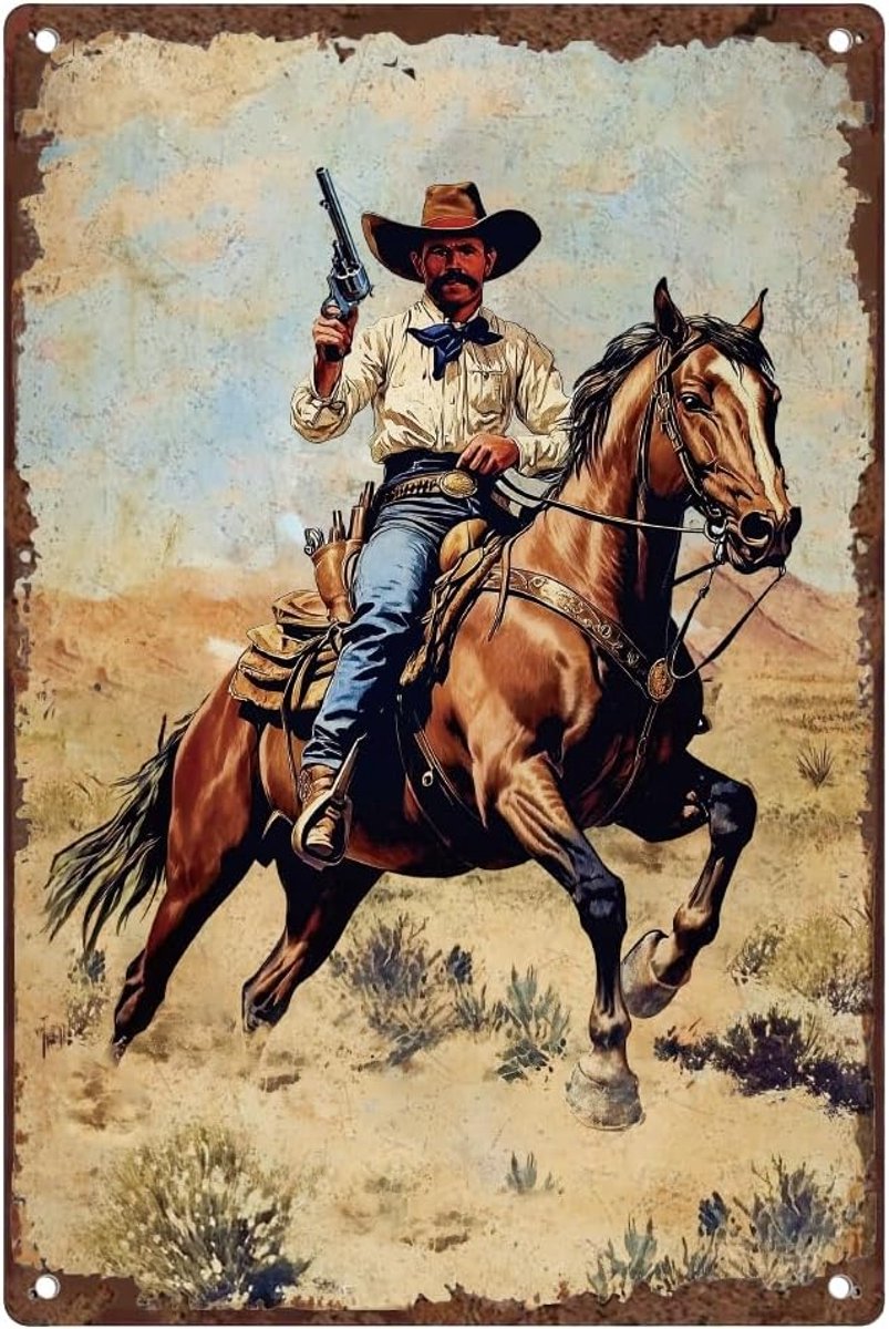 Cowboy Vintage metalen wanddecoratie, retro poster voor thuis of kantoor, 20 x 30 cm