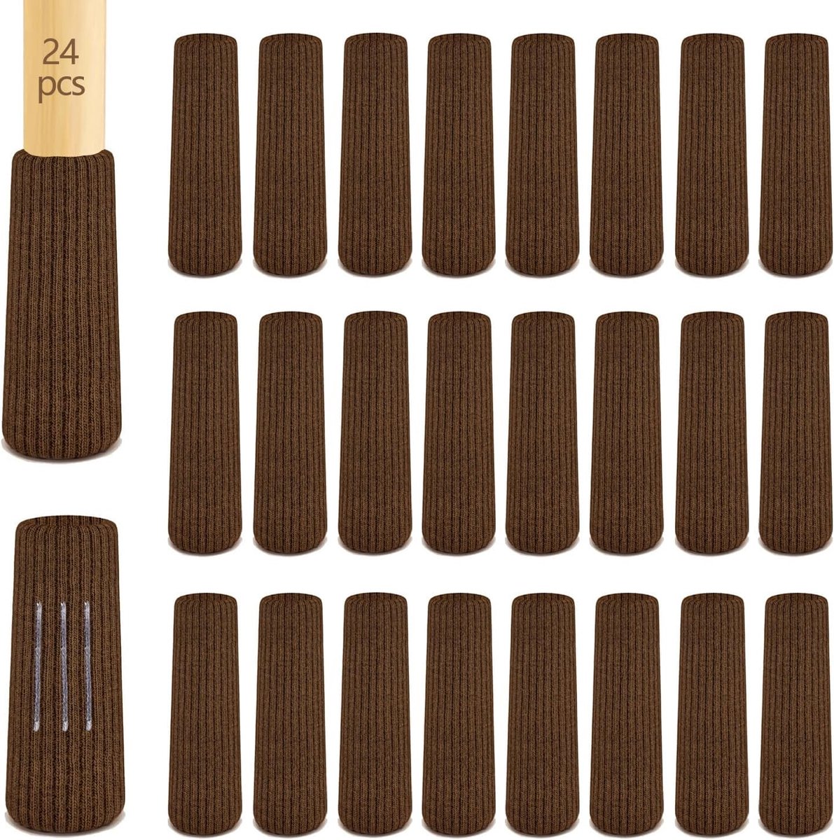 24 stuks stoelsokken, elastische meubelsokken, gebreide, vilten stoelpootdoppen, dikke onderkant, antislip pads voor meubels, tafel, vloerbescherming, vermijd krassen en geluiden (bruin)