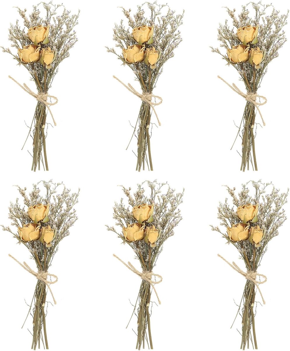 Mini-droogboeket, 6 stuks, rozen, natuurlijke wilde bloemen met steel, decoratie, gipskruid, boho, bloemen, plant, bloem voor knutselen, doe-het-zelf foto, beige