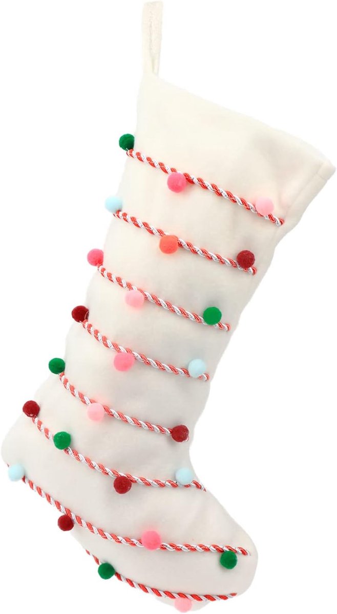 Pompon Kerstsok Boho-Stijl Sokken Ultrazachte Houders Ornament Luxe Cadeautasjes Voor Familie Kerstboom Feestartikelen, Crème, 45 cm