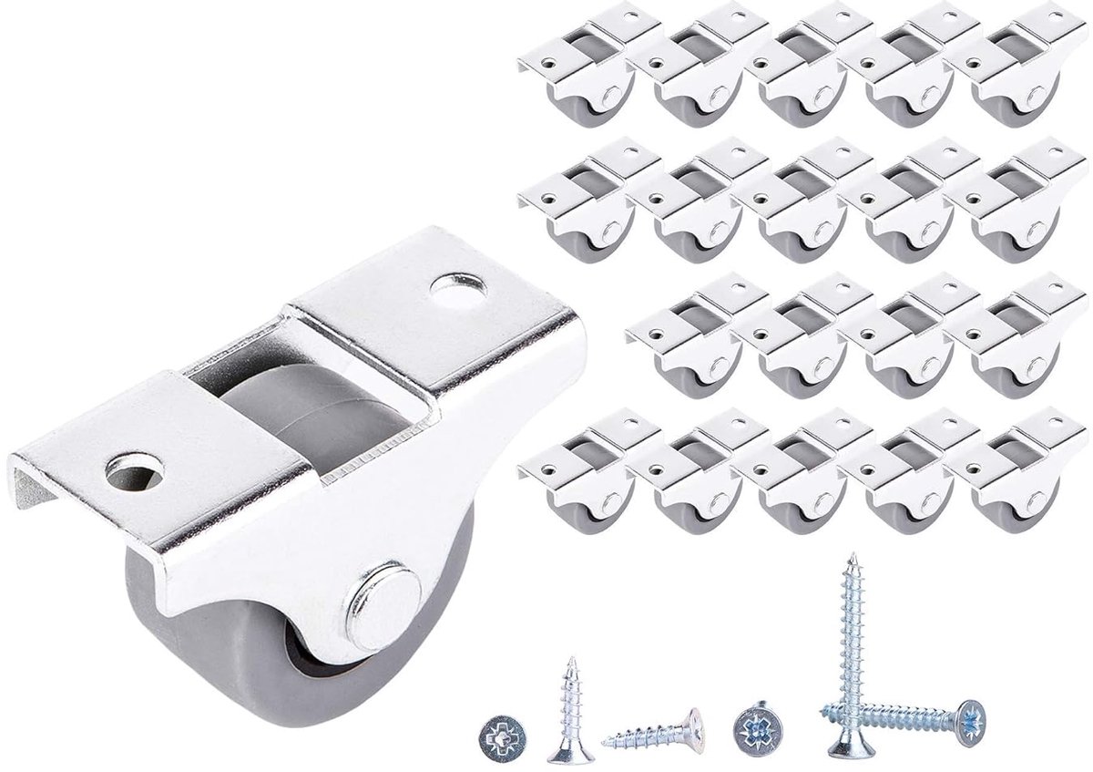 (20 stuks) 25 mm zachte rubberen wielen met metalen plaat en schroeven Meubels met kleine miniwielen (20, ⌀25 mm / 20 kg)