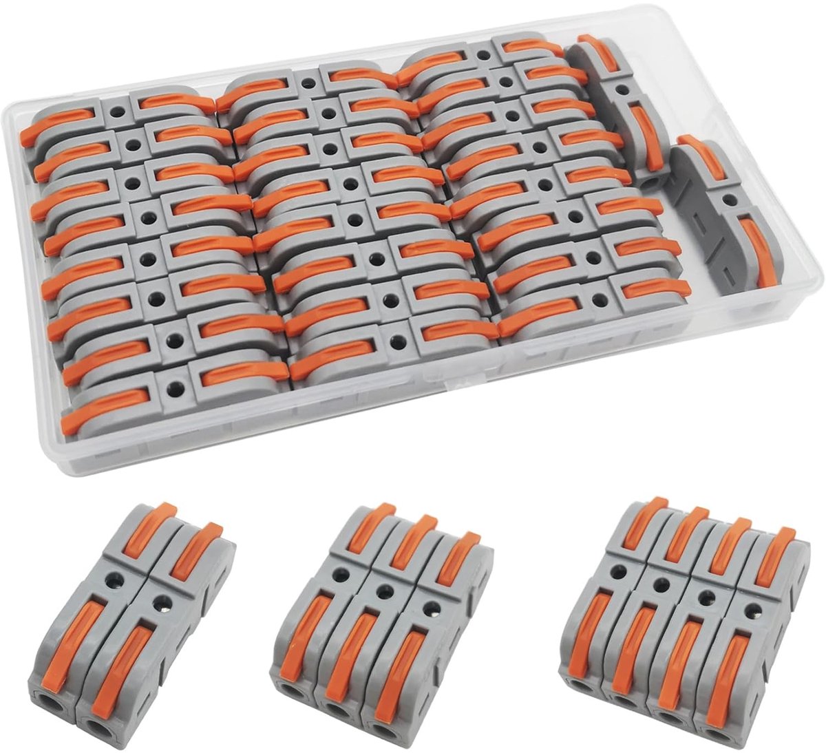 connectoren, CTRICALVER 26 stuks SPL-1 draadconnectoren, snelle klemmenblokverbindingsconnectoren, assortiment geleiderconnectoren met hefboommoeren (gratis combinatie, grijs)