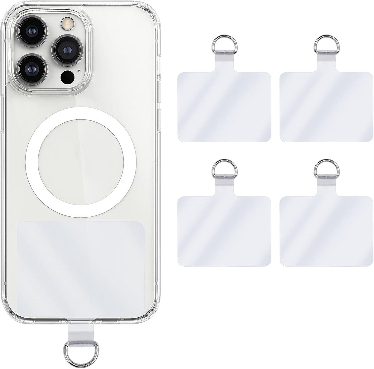 cobee Universele telefoonketting, tabs, 4 stuks 2,28 inch x 1,5 inch, D-gesp, telefoonkoord, reserveonderdeel pvc, transparant, telefoonkoord, patches voor veiligheid, valbescherming, compatibel met
