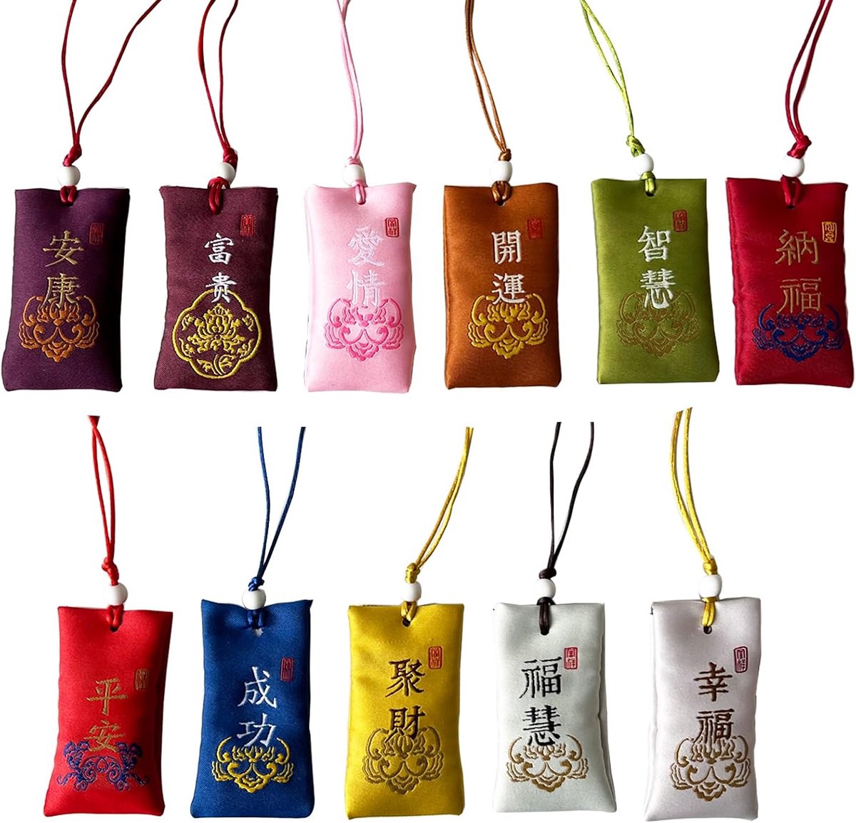 11 Stuks Japanse Geluksbrenger, Japanese Lucky Charm, Lucky Blessing Bag, Zegenzak, voor Potplanten, Autospiegels, Deuren