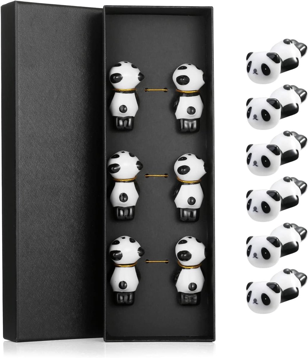 6 stuks keramische panda eetstokjeshouders met geschenkdoos, stokjeshouders, chopsticks houder zwart eetstokjeshouder voor stokjes, chopsticks plankhouders