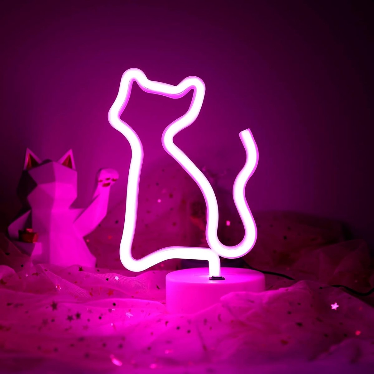 Led Roze Kat Neon Licht Bord Met Basis - Nachtlampje Indoor Decoratie Batterij/USB Aangedreven Lichtbord Nachtkastje Voor Thuis Party Kamerdecoratie