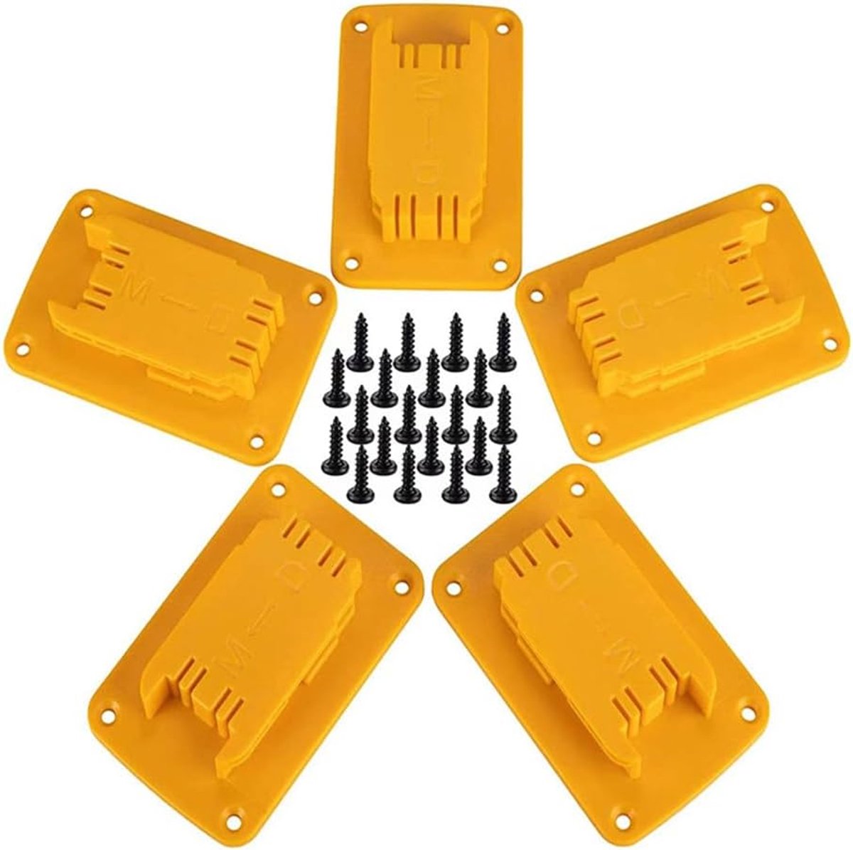 5 stuks accuhouders, batterijhouder, compatibel met Dewalt en Milwaukee, accuhouders, wandhouder, geschikt voor gereedschapshouder, boorhouder met schroeven, geel