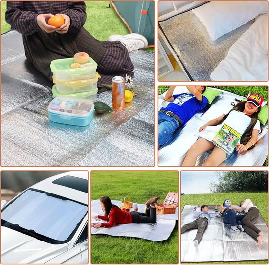 Opvouwbare aluminium isolatiemat, 100 x 200 cm, camping, waterdicht, thermomat, anti-vocht, ultralicht, warmte-isolerende yogamat, sport — afbeelding 5