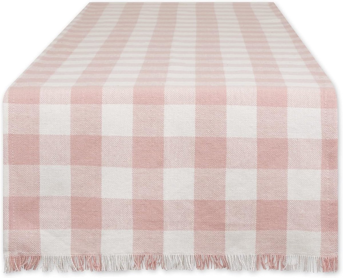 Zwaargewicht Geruit met Franjes Collectie Tafellinnen, Tafelloper, 35,5 x 183 cm, Bleek Paars