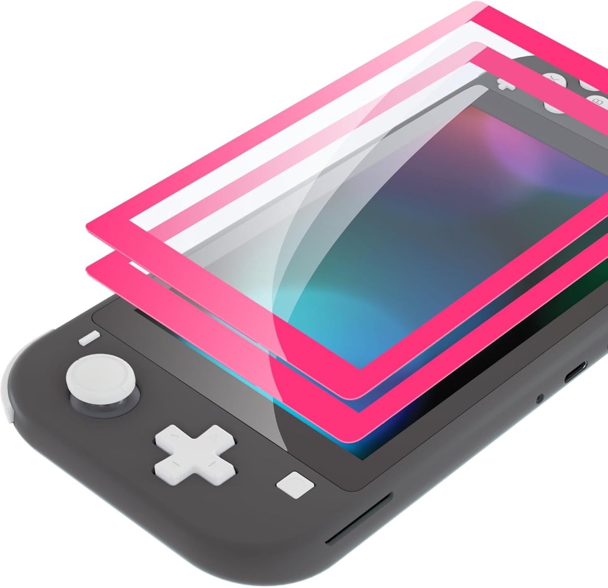 eXtremeRate Displaybeschermfolie van gehard glas voor Nintendo Switch Lite, 2 stuks displaybeschermfolie voor NS Switch Lite, glanzend roze
