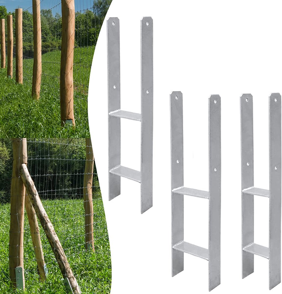 Palen 121 mm H-paaldragers 6 stuks 121 x 600 x 60 mm thermisch verzinkt duurzaam vierkante houten palen verzinkt 600 mm lengte, materiaaldikte 5 mm voor palen omheining carports