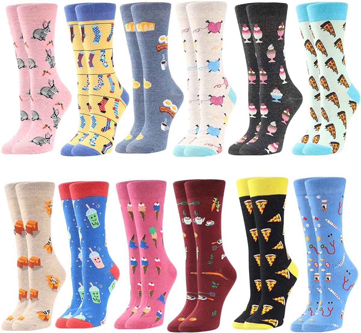Sokken, Crazy Novelty Funky Sokken voor Dames, Fancy Casual Gekamd Katoen Crew Office Pack, Herfst Winter Mid Calf Sokken met Uniek Opvallend Ontwerp