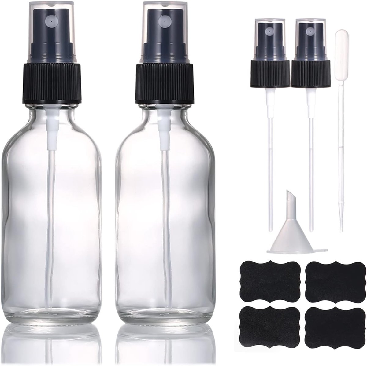 60 ml heldere glazen spuitflessen, kleine lege fijne nevel parfum hervulbare herbruikbare reisspuitfles voor etherische oliën/haar/Aromatherapie/Reiniging/Cosmetica met extra spuitmondstuk (2