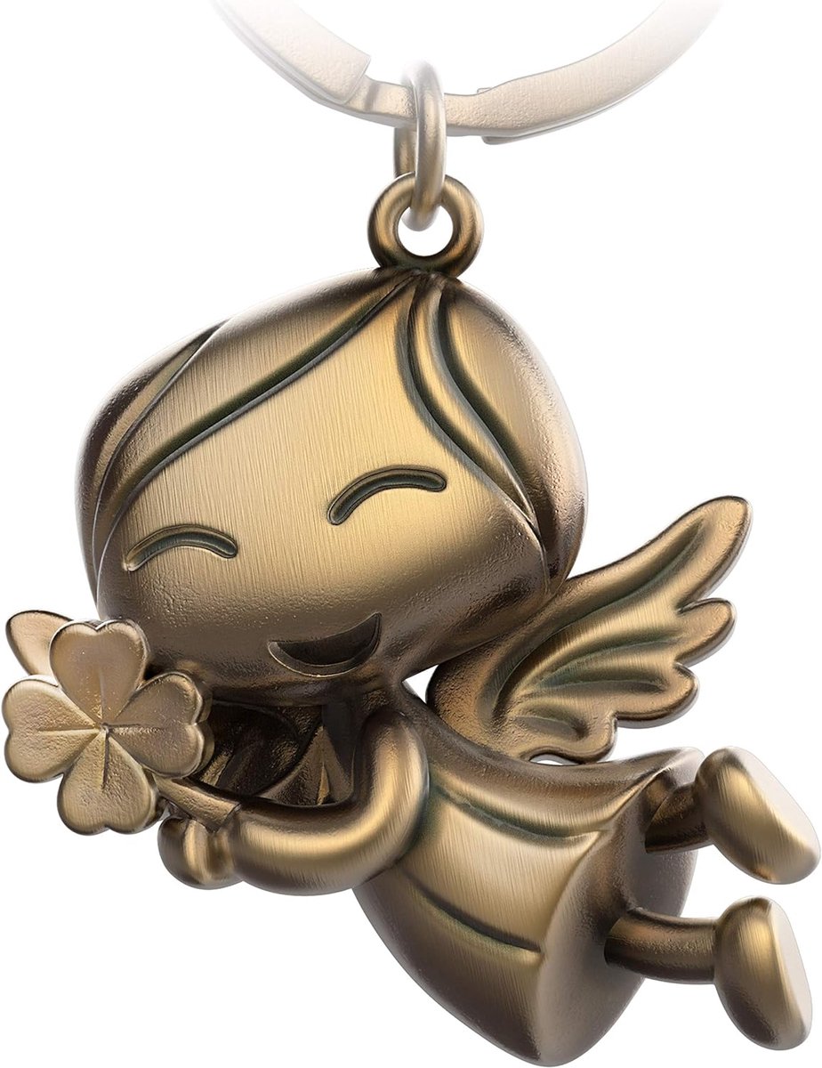 Beschermengel sleutelhanger Lucky met klaverblad - geluksbrenger van metaal - geluksbrenger auto engel hanger - cadeau veel geluk
