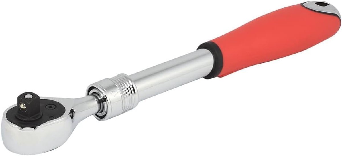 03067A 9,5 mm (3/8 inch) kop met uittrekbare ratelgreep, Cr-Va-staal | omkeerbaar | Soft-grip | Telescopisch (21,5 cm – 31,5 cm)